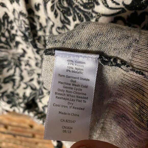 Talbots Black Cream Gold Metallic Button Down Cardigan Sweater Womens Size Small - Picture 6 of 7